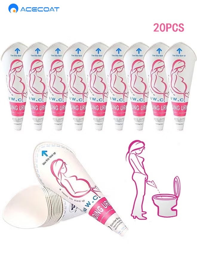 ACECOAT 20PCS Disposable Female Urination Device, Portable Girl Urinal Funnel Women Outside Pee Cup Waterproof Paper Standing Pee Disposable Cup Female Urinal For Camping, Hiking - Image 1